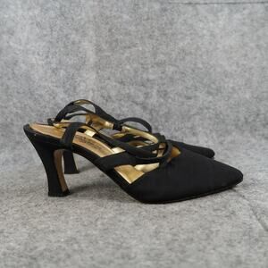 PM Collection by 9 2 5 Shoes Womens 7.5 Pumps Slingback Strappy Retro Black Heel